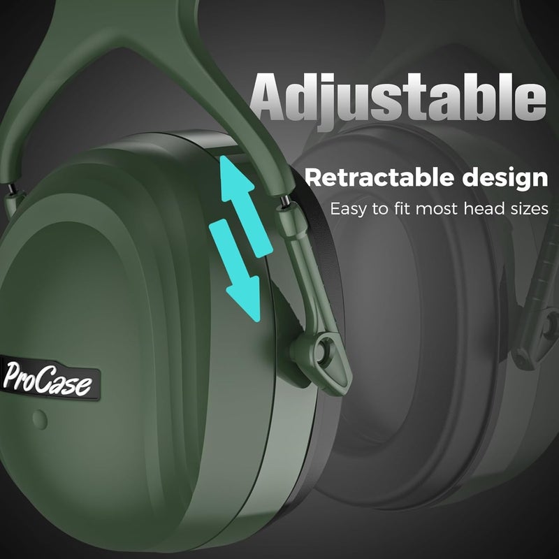 Procase Extra Large SNR 37dB Noise Cancelling Headphones, NRR 30dB Hearing Protection Ear Muffs for Adults Noise Reduction, Wide Size Adjustment and Comfortable -Green - Image 4